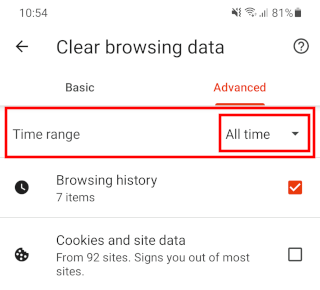 Brave browser select time range browsing data