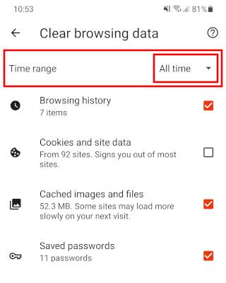 Brave browser select time range browsing data