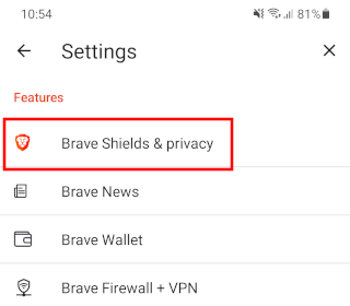 Brave browser shields and privacy settings