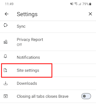 Brave browser site settings
