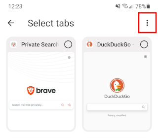 Brave browser tab option button