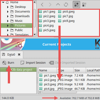 burn pictures to a cd or dvd in linux mint and ubuntu using k3b