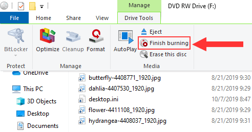 Burn pictures to CD or DVD in Windows 7, 8 and 10