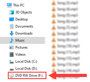 CD burner drive in Windows Explorer