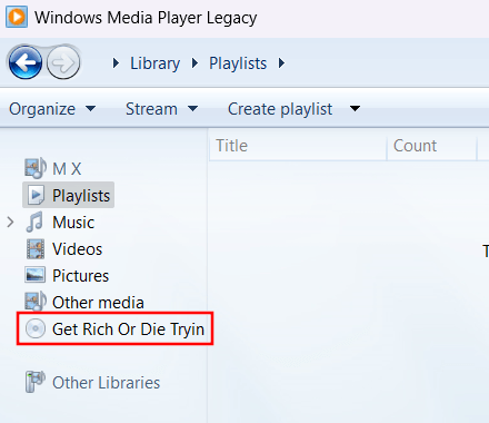 CD in Windows Media Player