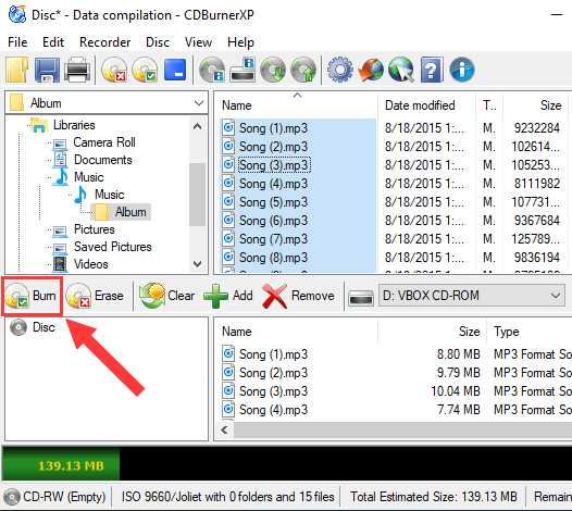 CDBurnerXP Burn button
