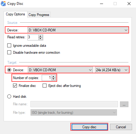 how copy a cd to another cd with onc drive