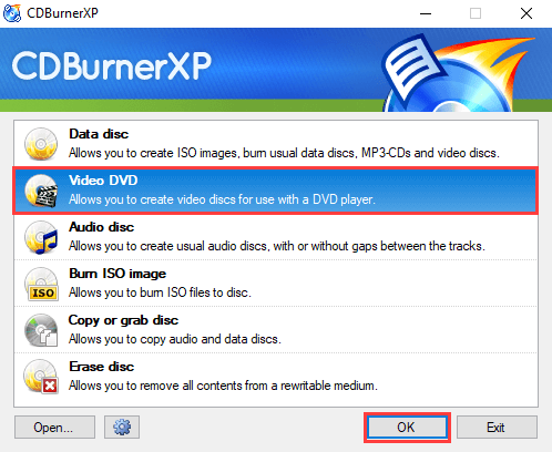 CDBurnerXP Video DVD mode