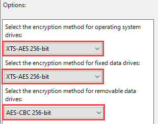 Change BitLocker encryption method to AES 256 in Windows 10