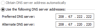Change DNS Server Addresses to OpenDNS