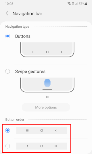 Change navigation bar button order on a Samsung phone