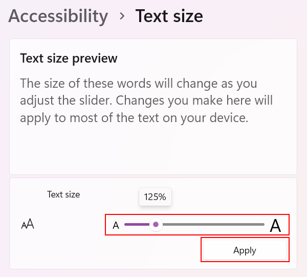 Change text size on Windows 11