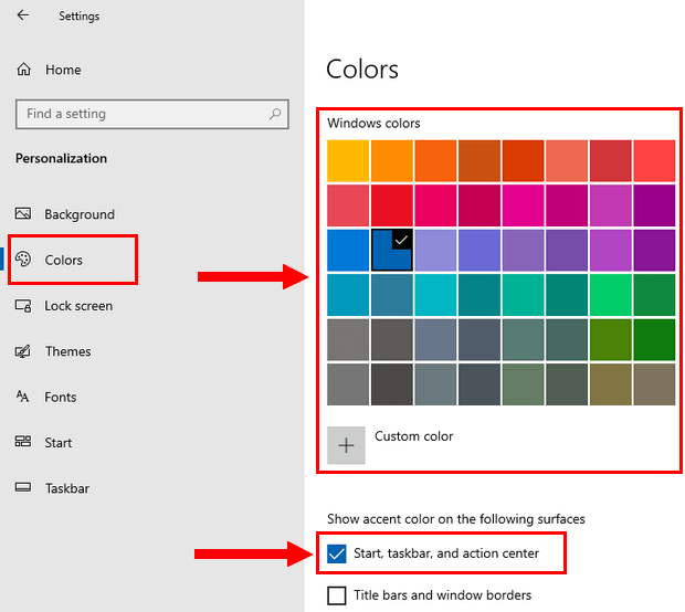 Change the color of the taskbar in Windows 10