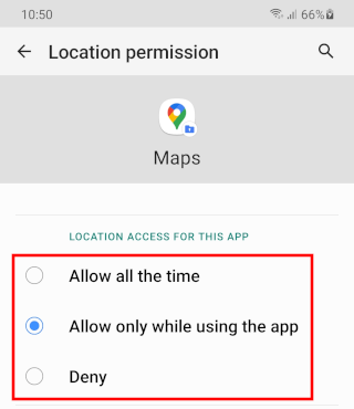 Change the location permission for an app on Android