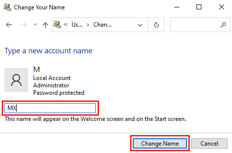 Change username on Windows 10 without a Microsoft account