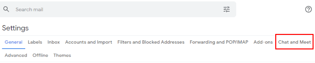 Chat and Meet settings in Gmail