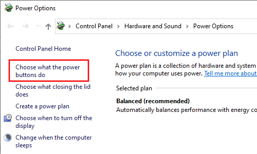 Choose what the power buttons do in Windows 10