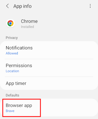 Chrome browser app settings