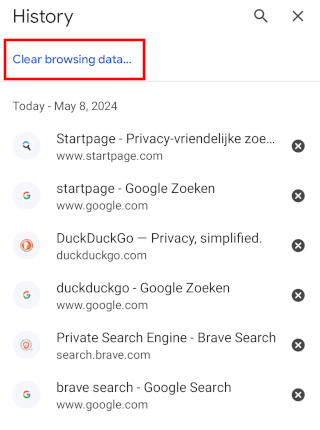 Chrome mobile clear browsing data