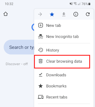 Chrome mobile clear browsing data
