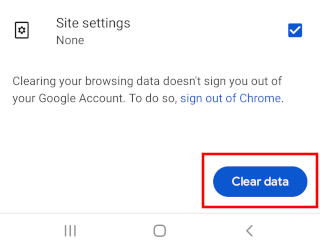 Chrome mobile clear data button