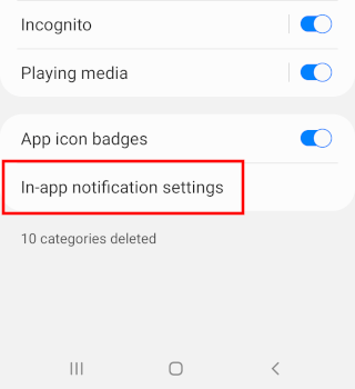 Chrome mobile in-app notification settings