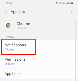 Chrome mobile notification settings