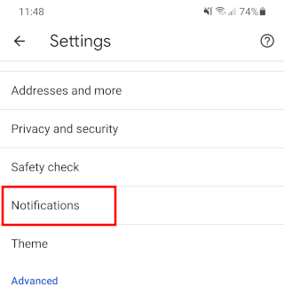 Chrome mobile notification settings