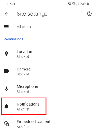 Chrome mobile notification settings