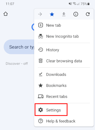 Chrome mobile settings