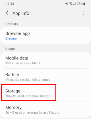 Chrome mobile storage settings