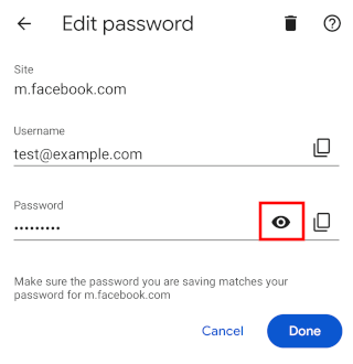 Chrome mobile view password button