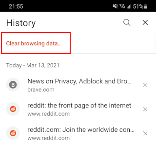 Effacer les données de navigation dans Brave sur Android