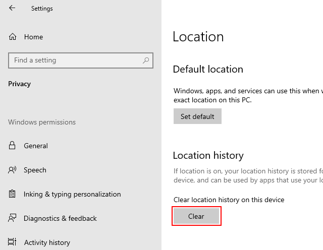 Clear location cache in Windows 10