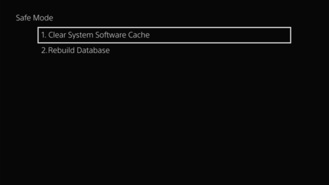 Clear System Software Cache option in PS5 Safe Mode