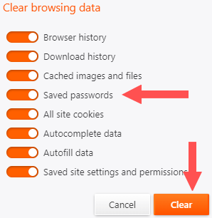 clear web browser's cache, cookies, and history in brave