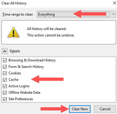 clear web browser's cache, cookies, and history in mozilla firefox