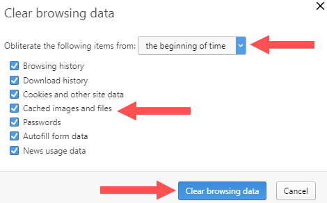 clear web browser's cache, cookies, and history in opera