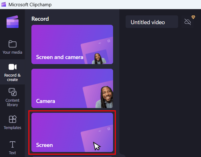 Clipchamp Screen option