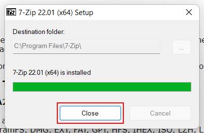 Close 7-Zip installer