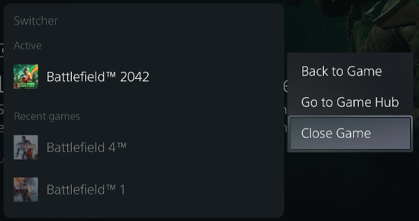 Close a game or app on the PlayStation 5 via the Switcher menu