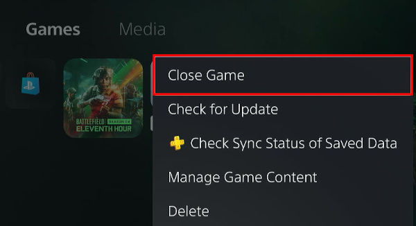 Close a game or app on the PlayStation 5 via the top menu