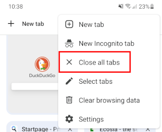 Close all tabs in Google Chrome on Android