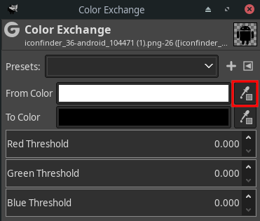 Color picker button in Color Exchange window in GIMP 2