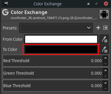 Color selection button in Color Exchange window in GIMP 2