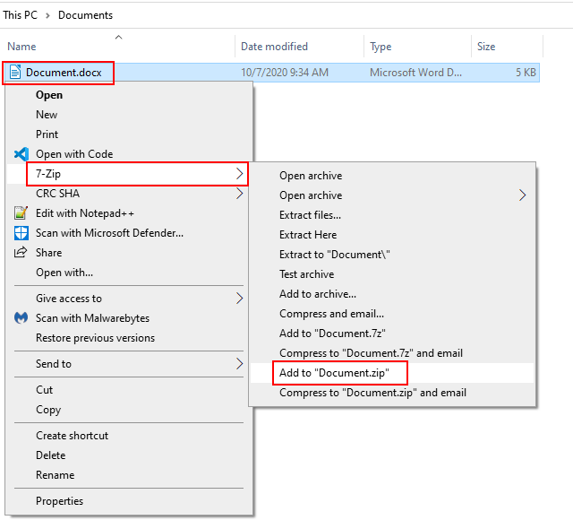 Compress a file or folder into a ZIP file using 7-Zip