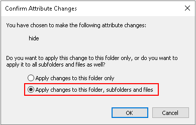 Confirm Attribute Changes window in Windows 10