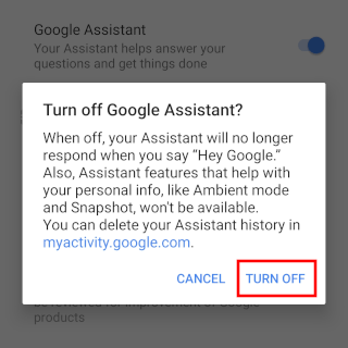 Confirmez pour désactiver Google Assistant