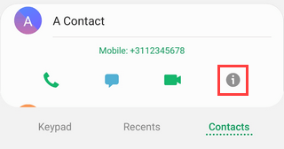 Bouton informations de contact sur Samsung Galaxy Android 9