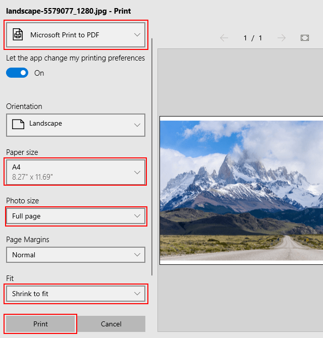 Convert an image to PDF in Windows 10 using the Photos app